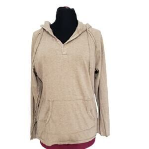 Carbon Taupe Long Sleeve Pullover Drawstring‎ Hooded Exposed Seam Top Medium